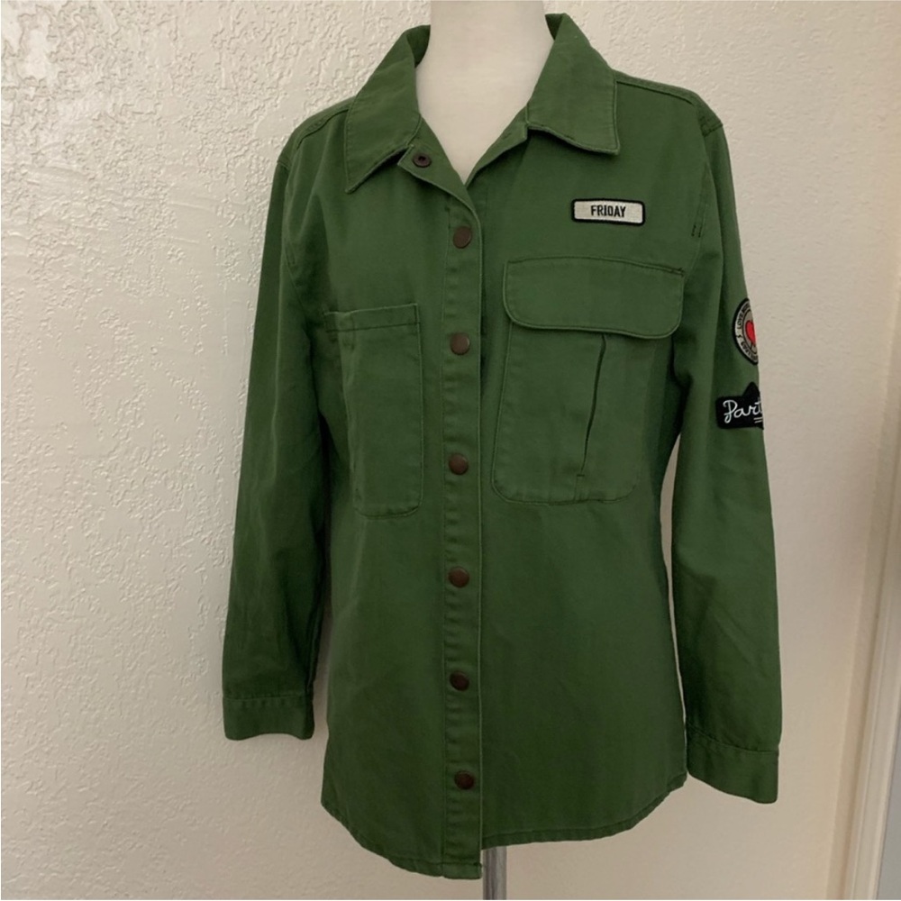 F21 Green Utility Jacket with Patches Size Medium